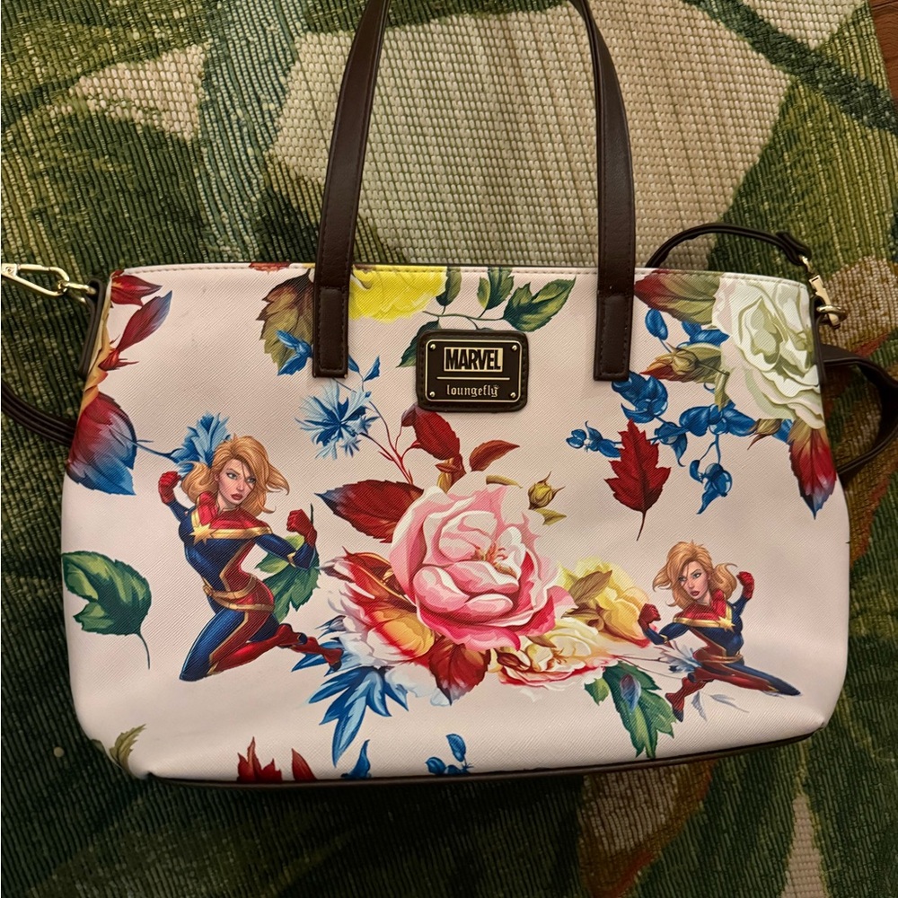 Loungefly Marvel Floral Tote with Superhero Design